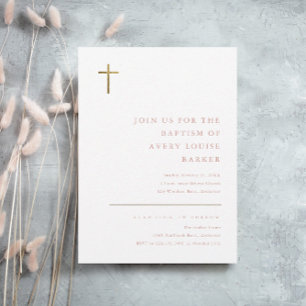 Modern Minimal Gold Cross Baptism Invitation