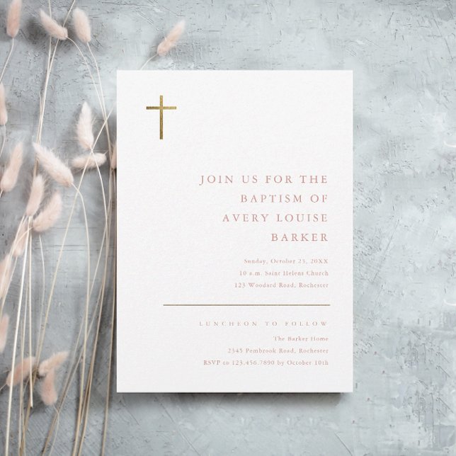 Modern Minimal Gold Cross Baptism Invitation (Creator Uploaded)