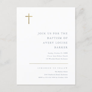 Modern Minimal Gold Cross Baptism Invitation Postcard