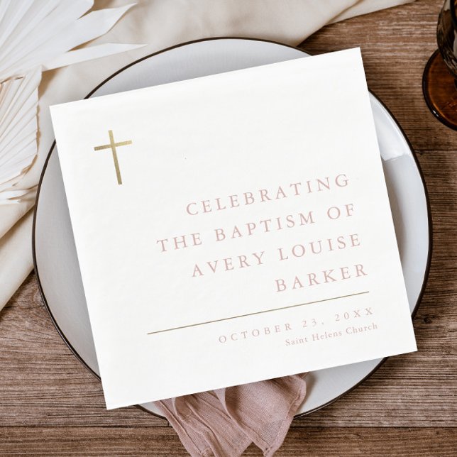 Modern Minimal Gold Cross Baptism Napkin (Creator Uploaded)