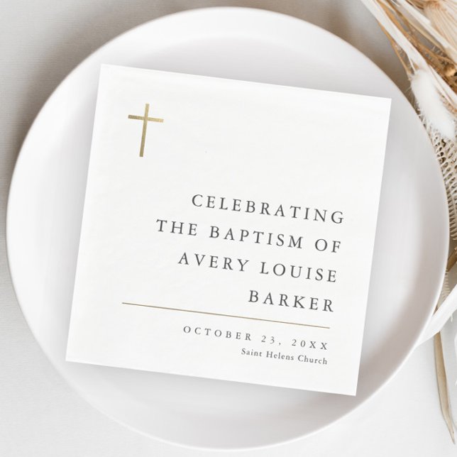 Modern Minimal Gold Cross Baptism Napkin (Creator Uploaded)