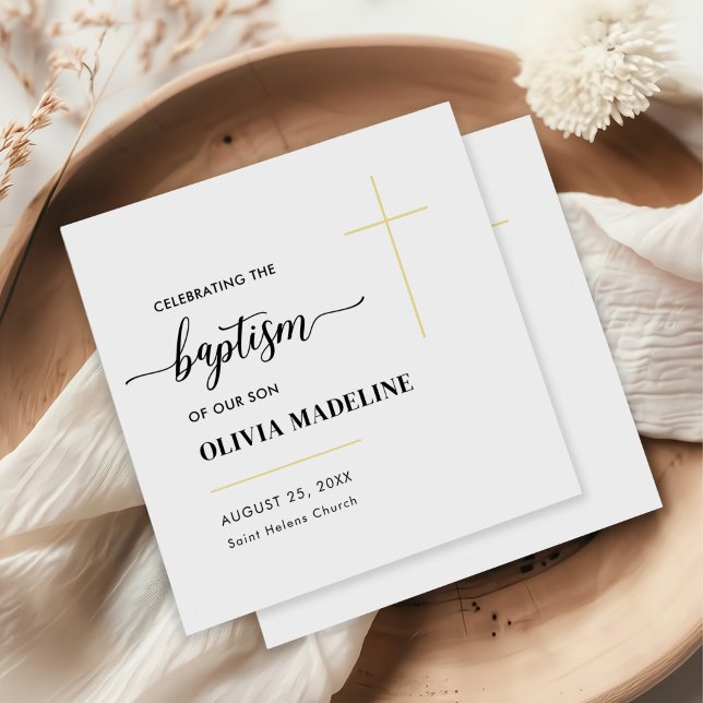 Modern Minimal Gold Cross Baptism Napkin (Creator Uploaded)