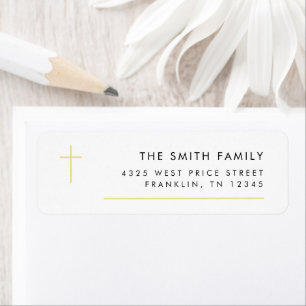 Modern Minimal Gold Cross Baptism Return Address 