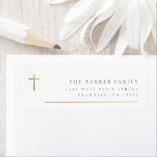 Modern Minimal Gold Cross Baptism Return Address