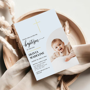 Modern Minimal Gold Cross Photo Baptism