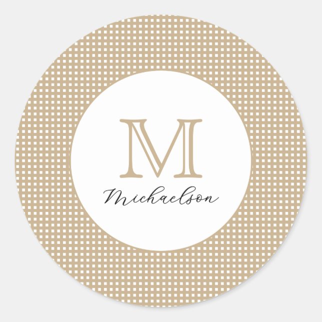 Modern Minimal Gold Elegant Monogram Classic Round Sticker (Front)