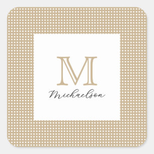 Modern Minimal Gold Elegant Monogram Square Sticker