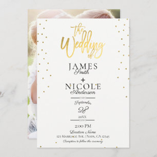 Modern Minimal Gold Foil Full Photo Back Wedding Invitation