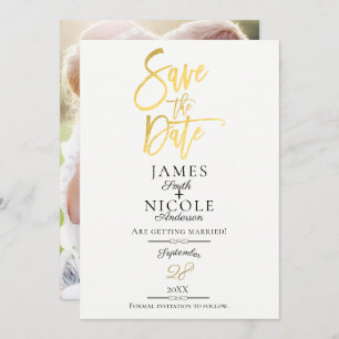 Modern Minimal Gold Foil Full Photo Save the Date Invitation