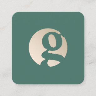 Modern minimal gold green monogram square business card