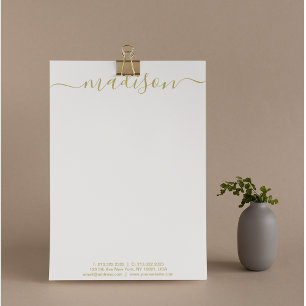 Modern Minimal Gold Grey Typography Name Script  Custom Letterhead