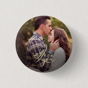 Modern Minimal Gold I Love You Typography Photo 3 Cm Round Badge