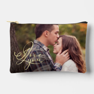 Modern Minimal Gold I Love You Typography Photo  Accessory Pouch