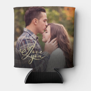 Modern Minimal Gold I Love You Typography Photo Can Cooler