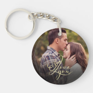 Modern Minimal Gold I Love You Typography Photo Key Ring