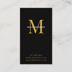 Modern Minimal Gold Monogram Black Calling Cards