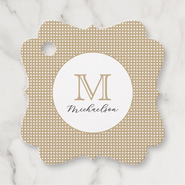 Modern Minimal Gold Monogram Favour Tags (Front)