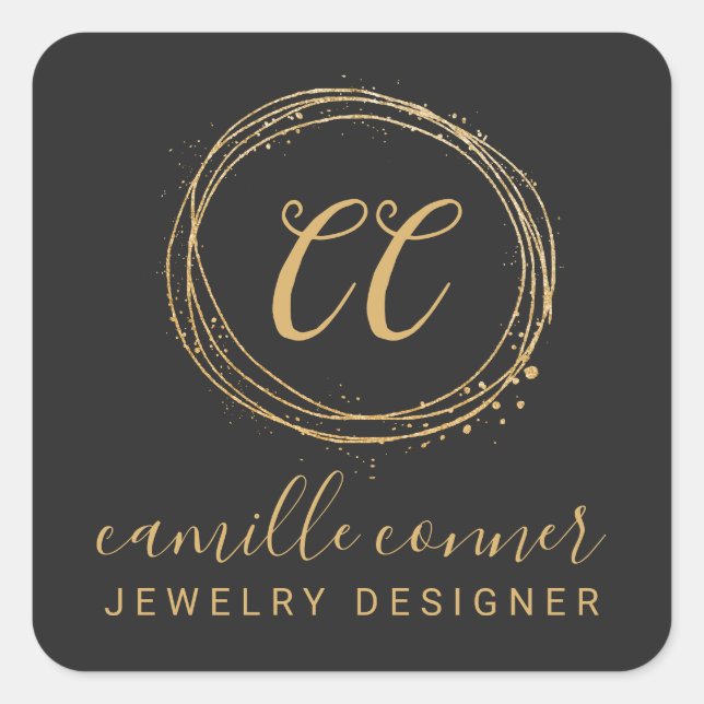 Modern Minimal Gold Monogram Jewellery Designer Square Sticker (Front)