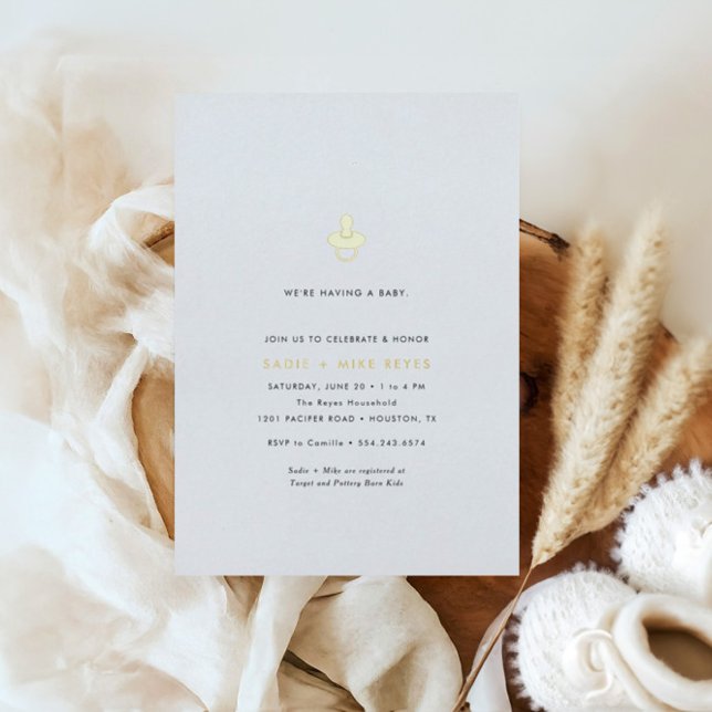 Modern Minimal Gold Pacifier Neutral Baby Shower (Creator Uploaded)