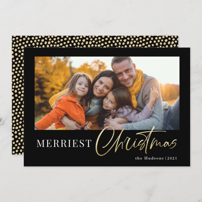 Modern Minimal Gold Script Calligraphy Photo Holid Holiday Card (Front/Back)