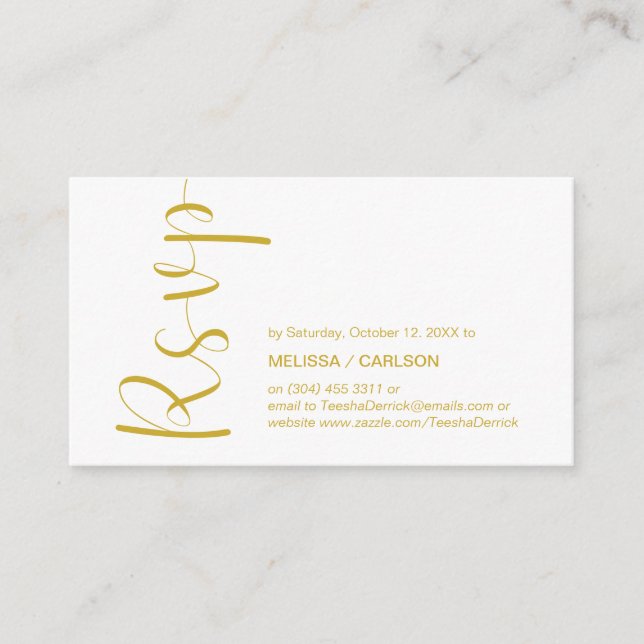 Modern Minimal, Gold Script, RSVP respond Enclosure Card (Front)