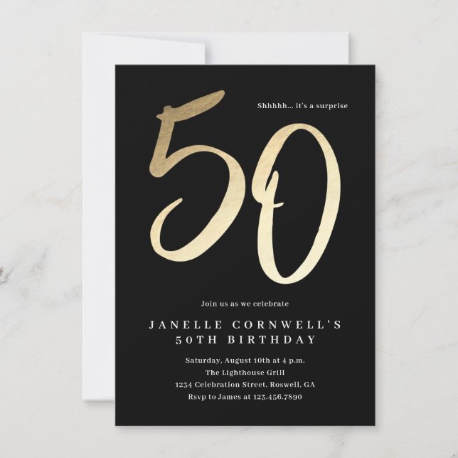 Modern Minimal Gold Type 50th Birthday Invitation (Front)