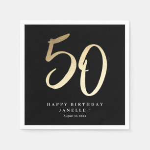 Modern Minimal Gold Type 50th birthday Party Napkin