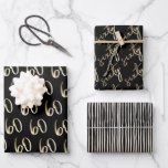 Modern Minimal Gold Type 60th birthday Party Wrapping Paper Sheet<br><div class="desc">650th birthday party wrapping paper features stylish faux gold foil number and your party details in classic serif font on black background colour,  simple and elegant,  great surprise adult milestone party gift wrap for men and women. The black background colour can be changed to any colour of your choice.</div>