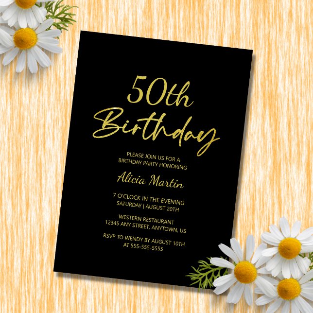 Modern & Minimal Gold Typography Black Birthday Invitation (Creator Uploaded)