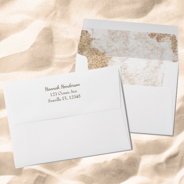 Modern Minimal Gold Watercolor Beach Wedding Envelope (Creator Uploaded)