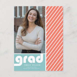 Modern Minimal Grad Photo Graduation Thank You Postcard
