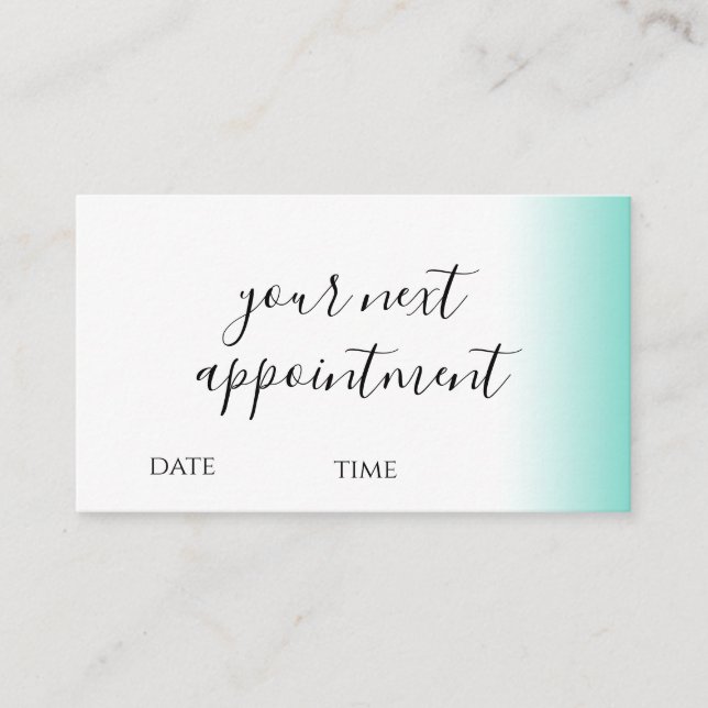Modern minimal gradient mint white makeup & hair appointment card (Front)
