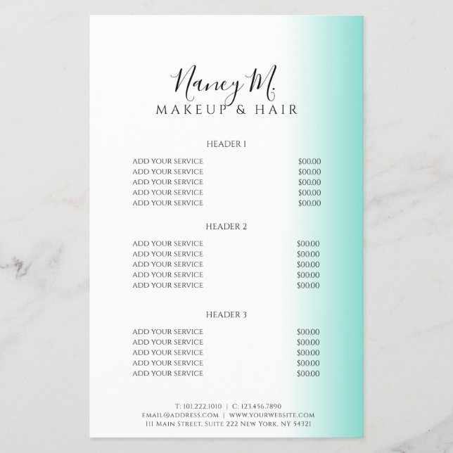 Modern minimal gradient mint white makeup & hair flyer (Front)