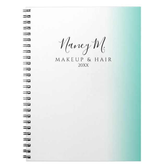 Modern minimal gradient mint white makeup & hair notebook (Front)