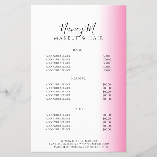 Modern minimal gradient pink white makeup & hair flyer (Front)
