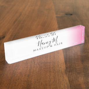 Modern minimal gradient pink white makeup & hair  nameplate
