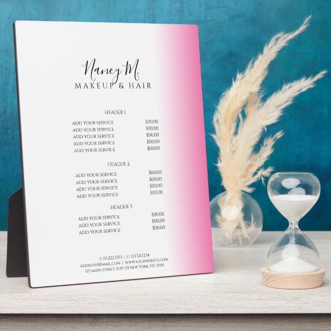 Modern minimal gradient pink white makeup & hair  plaque (Side)