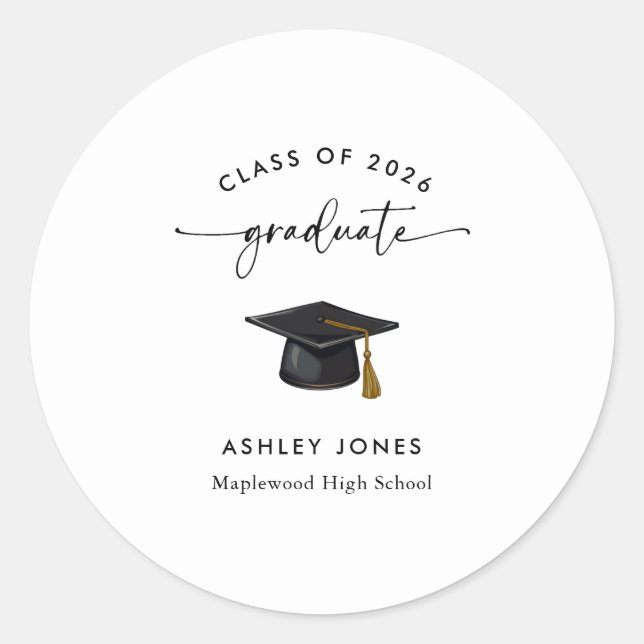 Modern Minimal Graduate Graduation Classic Round Sticker (Front)