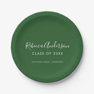 Modern Minimal Graduate Script Dark Green  Paper Plate