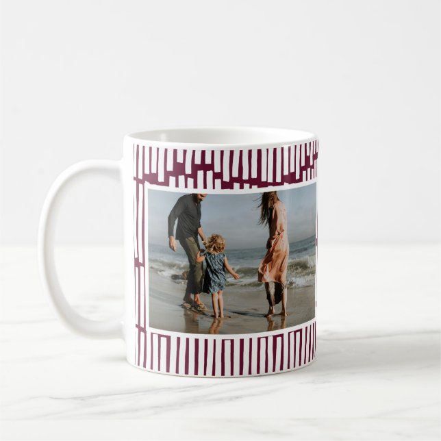 Modern minimal graphic 2 photo burgundy and white coffee mug (Left)