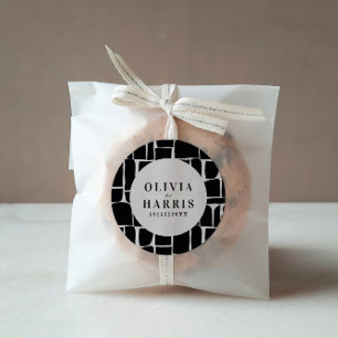Modern minimal graphic black & white favour party classic round sticker