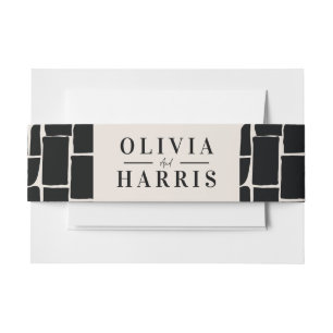 Modern minimal graphic black & white favour party invitation belly band