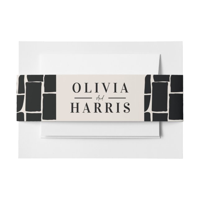 Modern minimal graphic black & white favour party invitation belly band (Front Example)