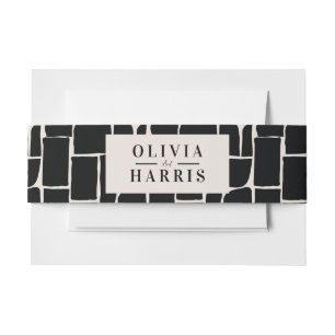 Modern minimal graphic black & white favour party invitation belly band