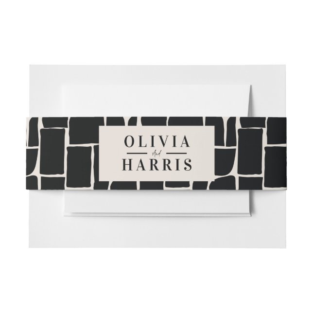 Modern minimal graphic black & white favour party invitation belly band (Front Example)