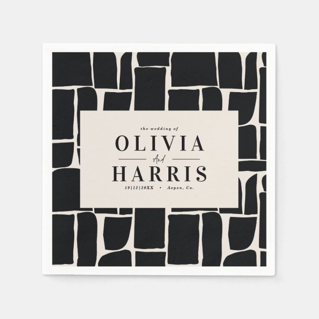 Modern minimal graphic black & white party favour napkin (Front)