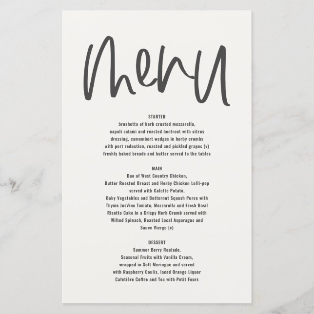 Modern minimal graphic handwritten monochrome menu (Front)