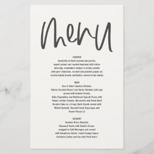 Modern minimal graphic handwritten monochrome menu