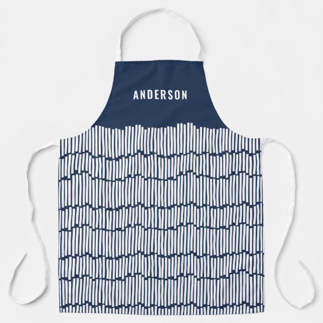 Modern minimal graphic navy blue and white elegant apron (Front)