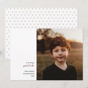 Modern Minimal   Gratitude Photo Christmas Red Holiday Card